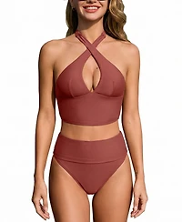 Cupshe Women's Currant Mood Burgundy Tankini Set