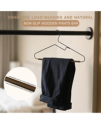 BP4U 36-Pack S-Shaped Opening Metal Hangers with Wooden Pants Bar, Wire Beech Wood Trouser Bar for Sweaters, Jackets, Jeans, T-Shirts