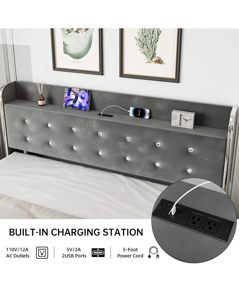 gaomon Bed Frame, Upholstered Platform Bed Frame with Trundle and 4 Storage Drawers, Bed Frame with Diamond Tufted Headboard