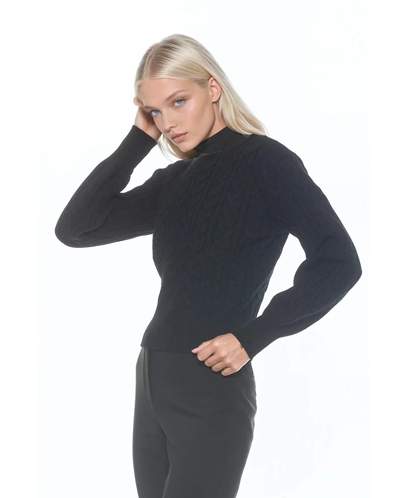 Alexia Admor Women's Berli Crewneck Bubble Sleeve Fully Knit Cable Sweater