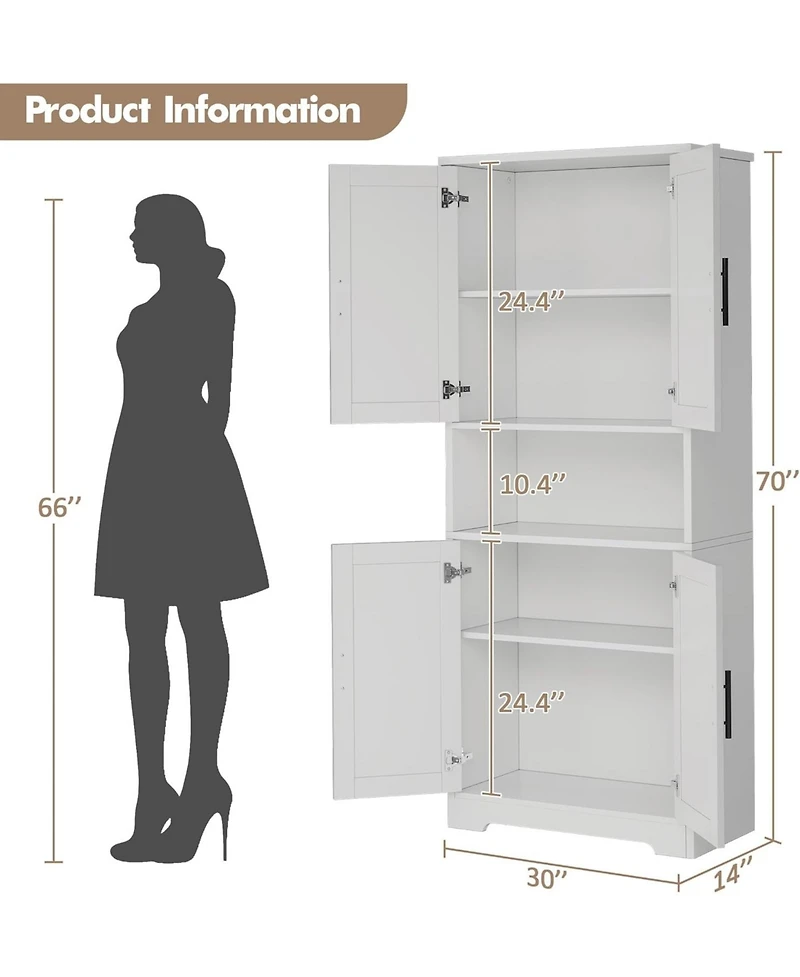gaomon 70" Tall Kitchen Pantry Cabinet with Doors and Adjustable Shelves, Freestanding Storage Cabinet