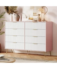gaomon Fluted 8-Drawer Dresser for Bedroom, 55" Wide Modern Wooden Chest of Drawers, Pink