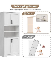 67" Tall Storage Cabinet, Freestanding Bathroom Pantry Cabinet with 4 Doors and Adjustable Shelves, Living Room, White