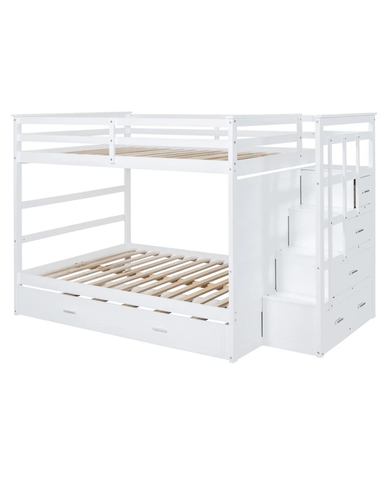 Streamdale Furniture Full Over Bunk Bed w/ Twin Trundle & Stairs, Gray
