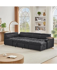 Streamdale Furniture Black Fabric Sectional Sofa with Storage Ottoman