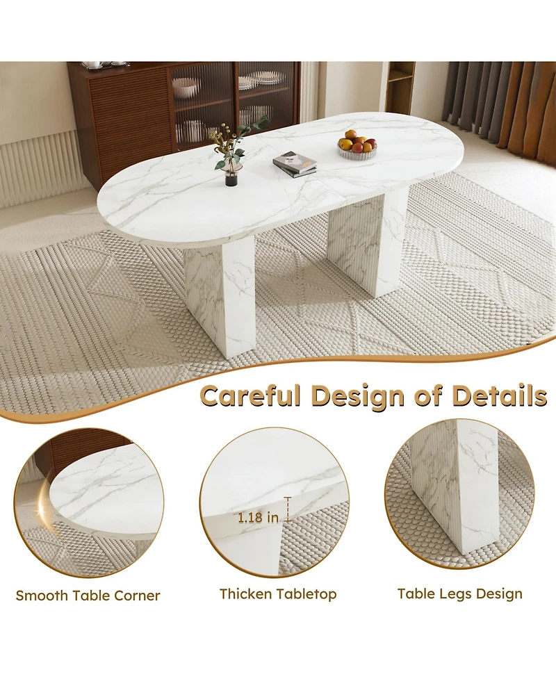 Streamdale Furniture 62.9" Oval Marble Dining Table, Wood Base, Modern Farmhouse
