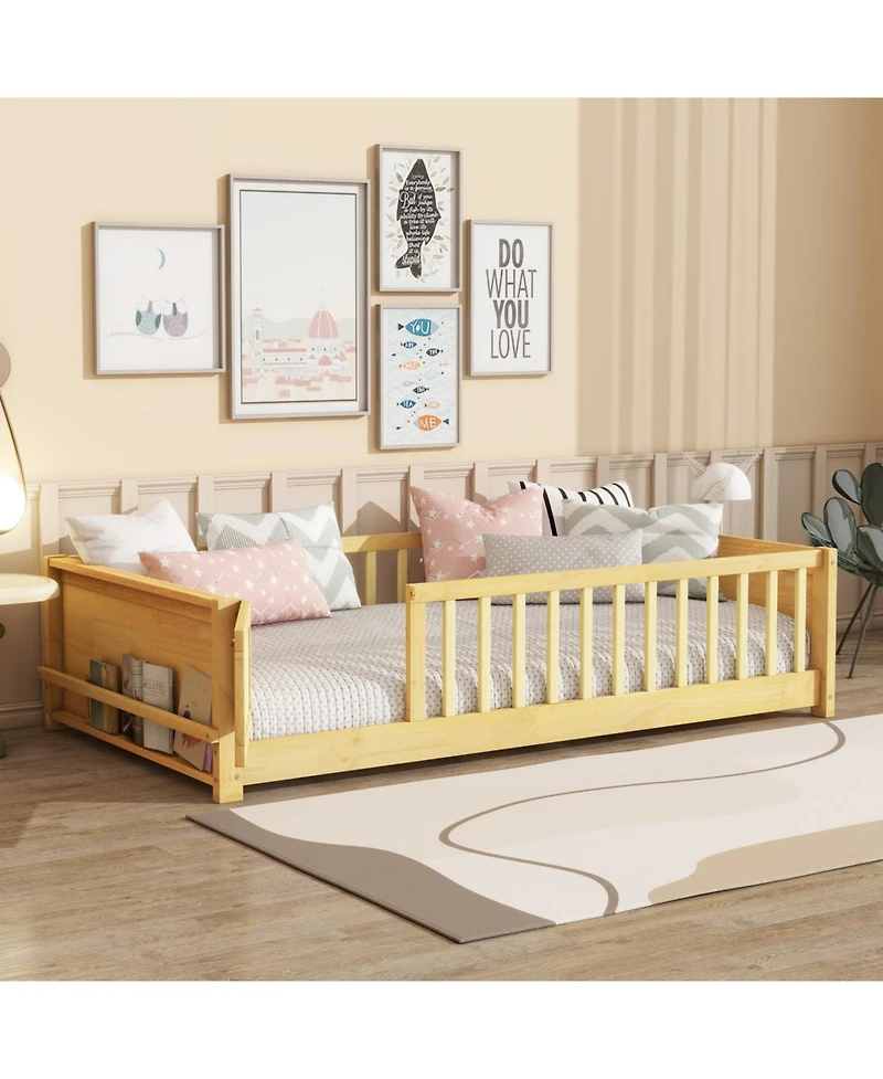 Streamdale Furniture Twin Size Floor Bed with Book Rack and Door