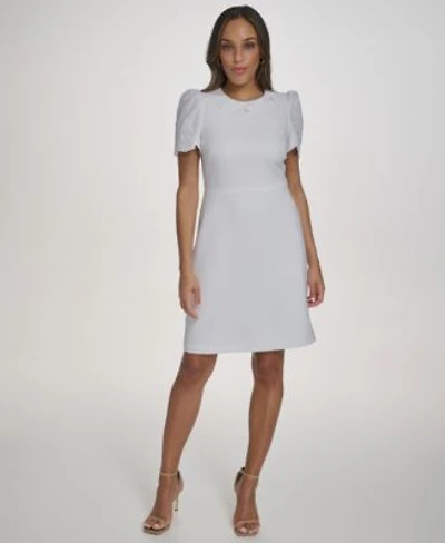 Vince Camuto Womens Embroidered Fit Flare Crewneck Dress