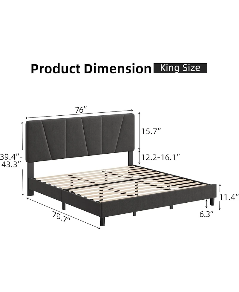 gaomon TrailBlaze Upholstered Bed Frame with Adjustable Headboard Modern Linen Platform Bed with Strong Wooden Slats