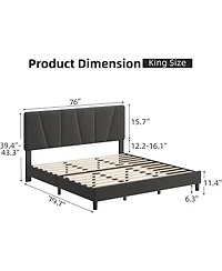 gaomon TrailBlaze Upholstered Bed Frame with Adjustable Headboard Modern Linen Platform Bed with Strong Wooden Slats