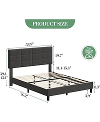 gaomon Upholstered Full Bed Frame with Adjustable Headboard, Linen Upholstered Platform Bed, No Box Spring Needed, 700Lbs Strong Metal Support