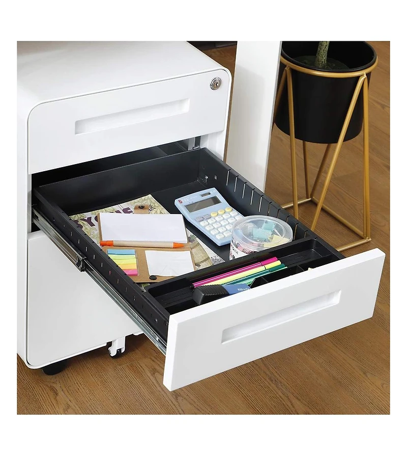 gaomon 3-Drawer Mobile File Cabinet with Lock, Under Desk Metal Filing Cabinet for Home Office