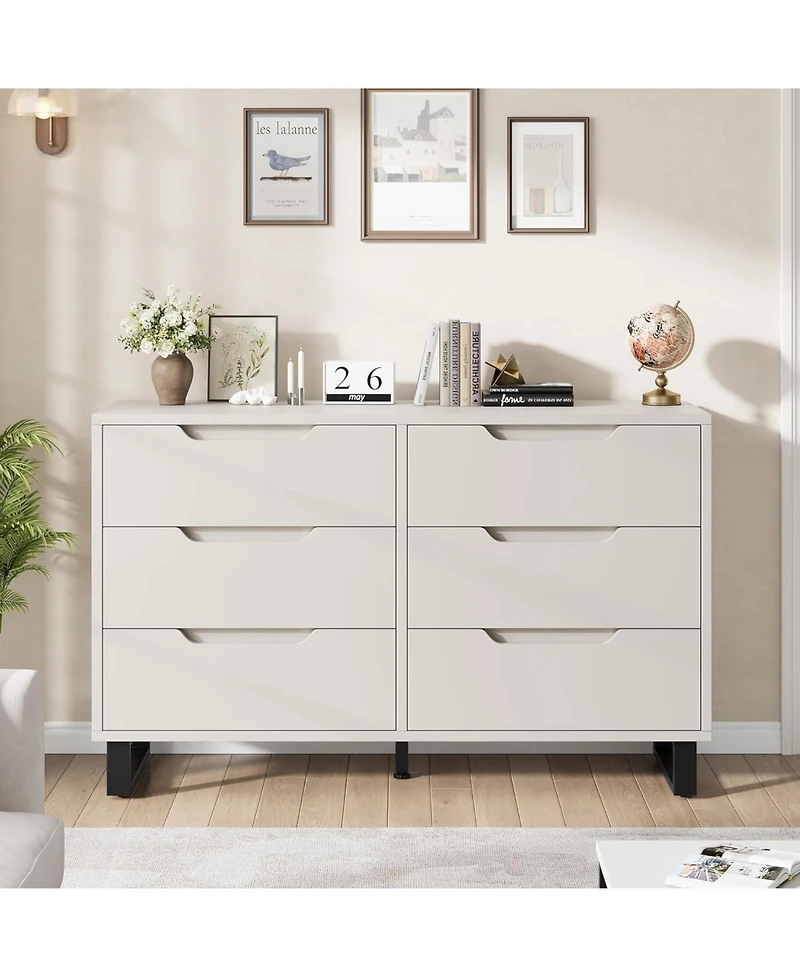 gaomon 6-Drawer Bedroom Dresser, 47.2" Wide Freestanding Wooden Storage Chest for Living Room & Entryway