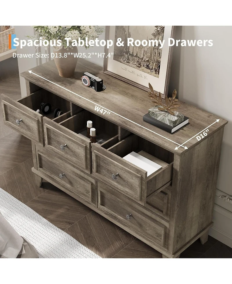 gaomon 7-Drawer Dresser for Bedroom, 47" Wide Wooden Chest with Deep Drawers, Dresser Tv Stand