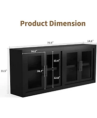 Gaomon 70.8" Sideboard Buffet Cabinet with 4 Glass Doors, Farmhouse Modern Accent Storage Cabinet