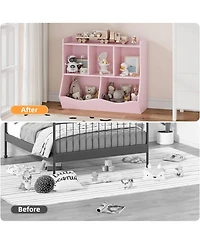 gaomon Kids Toy Storage Organizer with Bookshelf, Wooden Toy Cabinet and Book Rack for Playroom