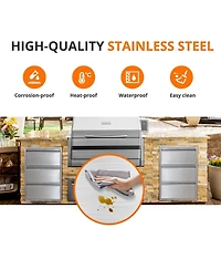 gaomon 18" Outdoor Kitchen Drawers with Paper Towel Holder, Stainless Steel 3-Layer Bbq Drawers