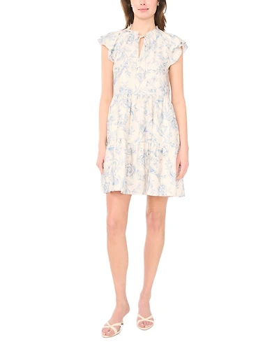 Msk Women's Flutter Sleeve Tie-Neck Babydoll Dress