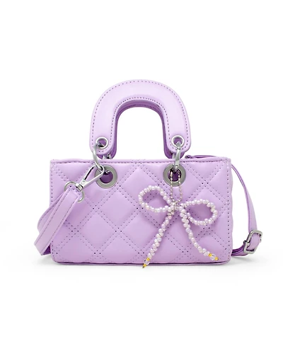 Zomi Gems Girls Quilted Rectangle Bow Charm Handbag, Purple