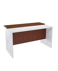 Streamdale Furniture 63" Modern White Kitchen Island with Marble-Look Surface & Led Lights (Island Only
