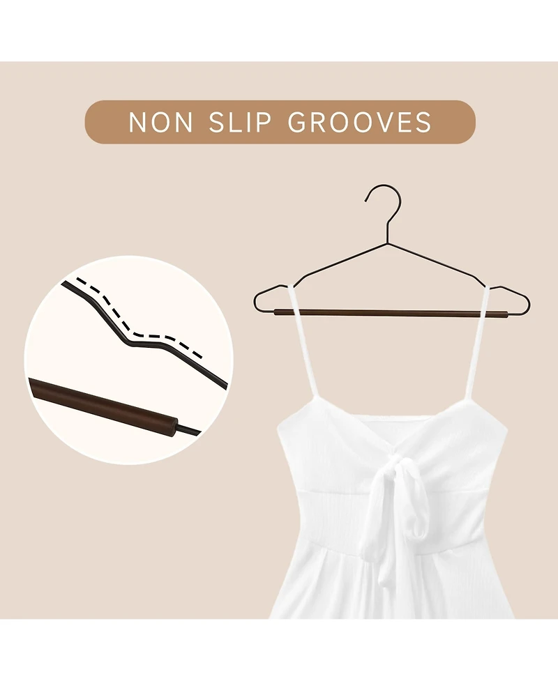 BP4U 36-Pack Heavy Duty Metal Coat Hangers with Wooden Pants Bar, Reinforced Wire Beech Wood Trouser Bar for Suits