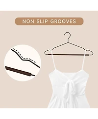 BP4U 36-Pack Heavy Duty Metal Coat Hangers with Wooden Pants Bar, Reinforced Wire Beech Wood Trouser Bar for Suits