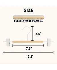 BP4U 12-Pack Metal Pants Hangers with Adjustable Clips, Premium Beech Wood Skirt Bottom for Trousers, Jeans, Shorts, Socks