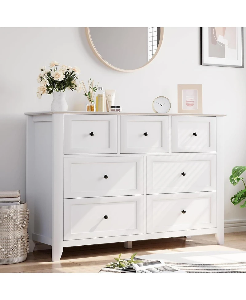 gaomon 7 Drawer Dresser, Modern Wood Chest with Gold Handles and Large Storage for Bedroom or Hallway