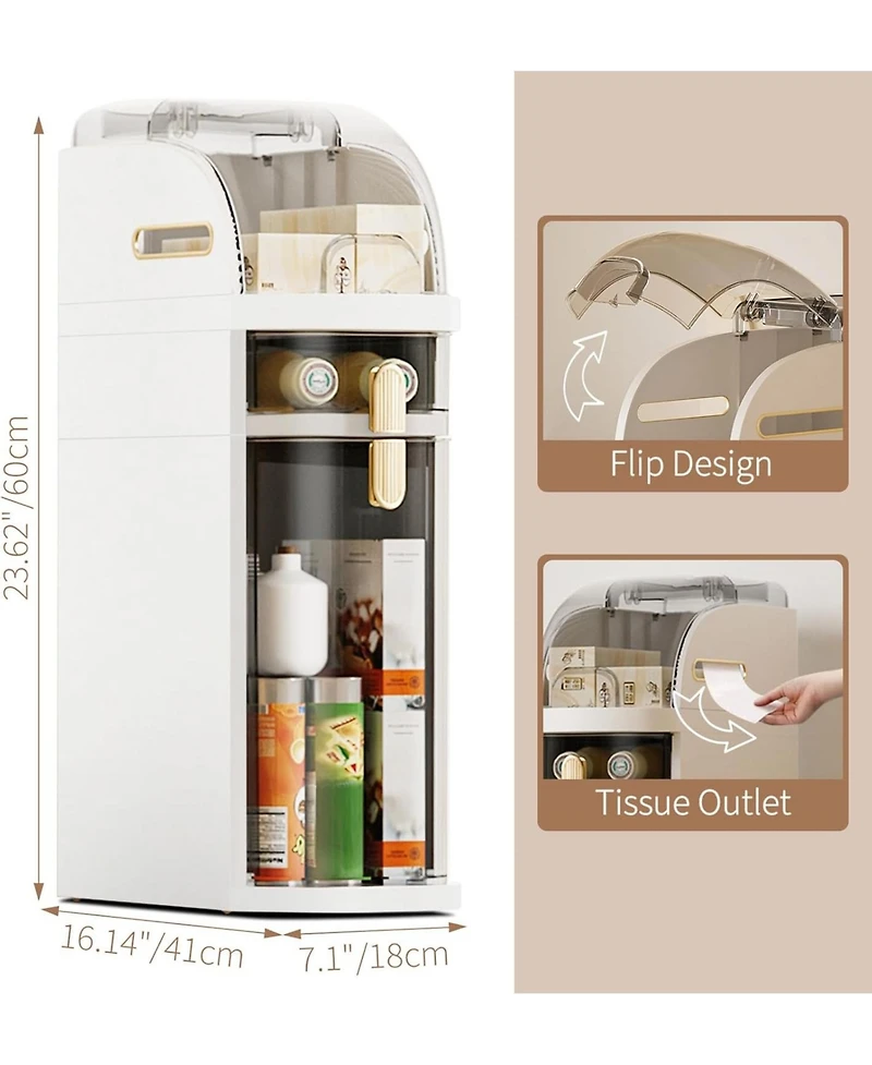 gaomon 2-Tier Narrow Bathroom Storage Cabinet, Slim Rolling Organizer with Drawers & Wheels