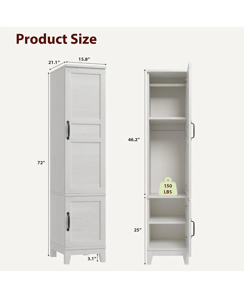 gaomon 72" Narrow Armoire Wardrobe Closet with Doors, Adjustable Shelves & Hanging Rod for Bedroom, White