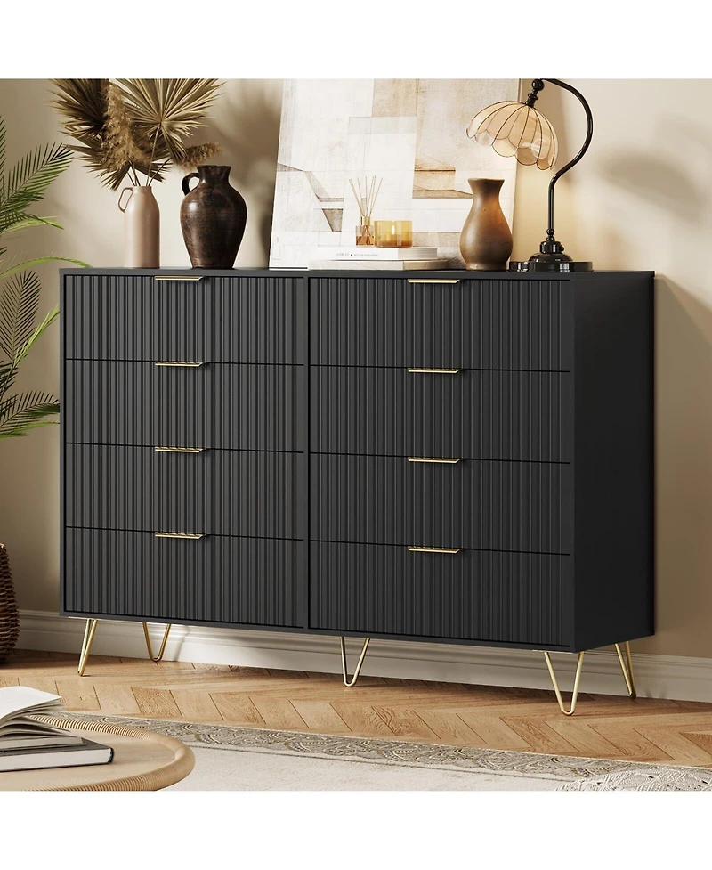 gaomon 55" Wide Modern Wooden Chest of Drawers, Fluted 8-Drawer Dresser for Bedroom