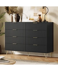 gaomon 55" Wide Modern Wooden Chest of Drawers, Fluted 8-Drawer Dresser for Bedroom