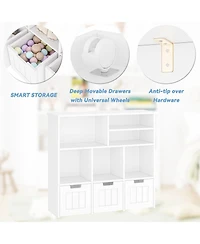 gaomon Toy Storage Cabinet with 3 Movable Drawers and 6 Cubes, Kids Bookshelf Organizer with Wheels