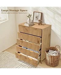 gaomon 48" Tall 5-Drawer Fluted Dresser, Mid-Century Storage Chest for Bedroom and Entryway, Beige