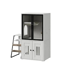gaomon 2-in-1 Cat Litter Box Enclosure Furniture with Doors, Double Layer Cat House and Storage Cabinet