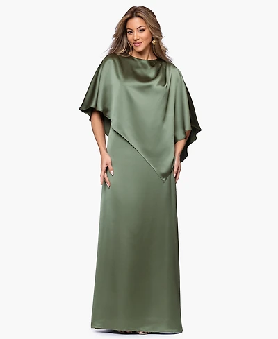 Xscape Women's Long Satin Overlay Ball Gown