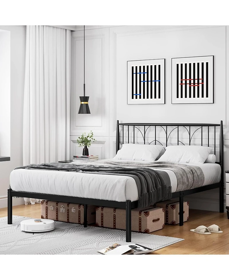 gaomon Bed Frame with Headboard, Metal Platform Bed Modern Mattress Foundation with Under Bed Storage, No Box Spring Needed