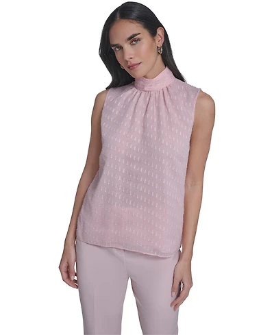 Calvin Klein Women's Novelty Mock Neck Sleeveless Top