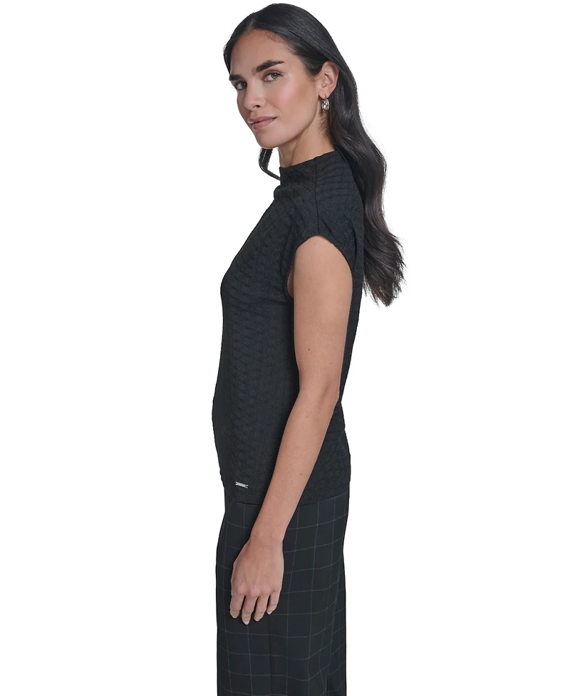 Calvin Klein Women's Textured Mock Neck Cap Sleeve Top