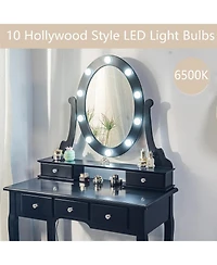 gaomon Vanity Desk with Mirror and Lights, Wood Makeup Dressing Table with Stool and 5 Drawers, Black