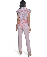 Calvin Klein Women's Printed Cap-Sleeve Ruffle Front Top