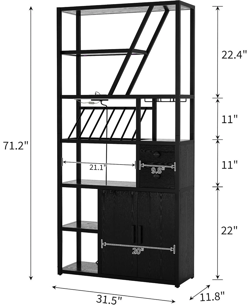 gaomon Bar Cabinet with Led Lights, Tall Coffee Bar Station with Power Outlets and Storage Rack