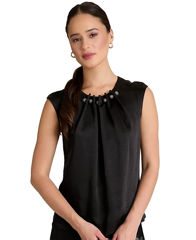 Muse Women's Tucked Beaded Crew Neck Top