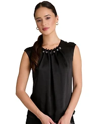 Muse Women's Tucked Beaded Crew Neck Top