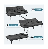 Yaheetech Fabric Upholstered Convertible Futon Sofa Bed for Small Space, Black