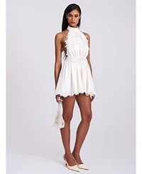 Miss Circle Women's Idalia Beaded Lace Trim Backless Halter Mini Dress