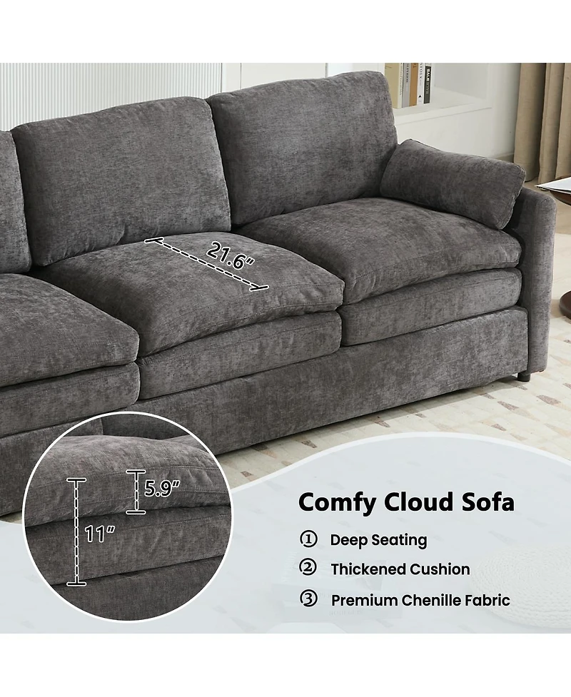 Streamdale Furniture Gray 89" Cozy Upholstered 3-Seater Oversized Comfy Cloud Sofa with Plush Double Cushions.
