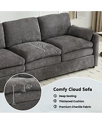 Streamdale Furniture Gray 89" Cozy Upholstered 3-Seater Oversized Comfy Cloud Sofa with Plush Double Cushions.