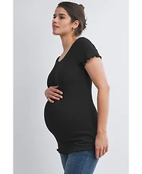 Hello Miz Maternity Scoop Neck Short Sleeve Ribbed Top