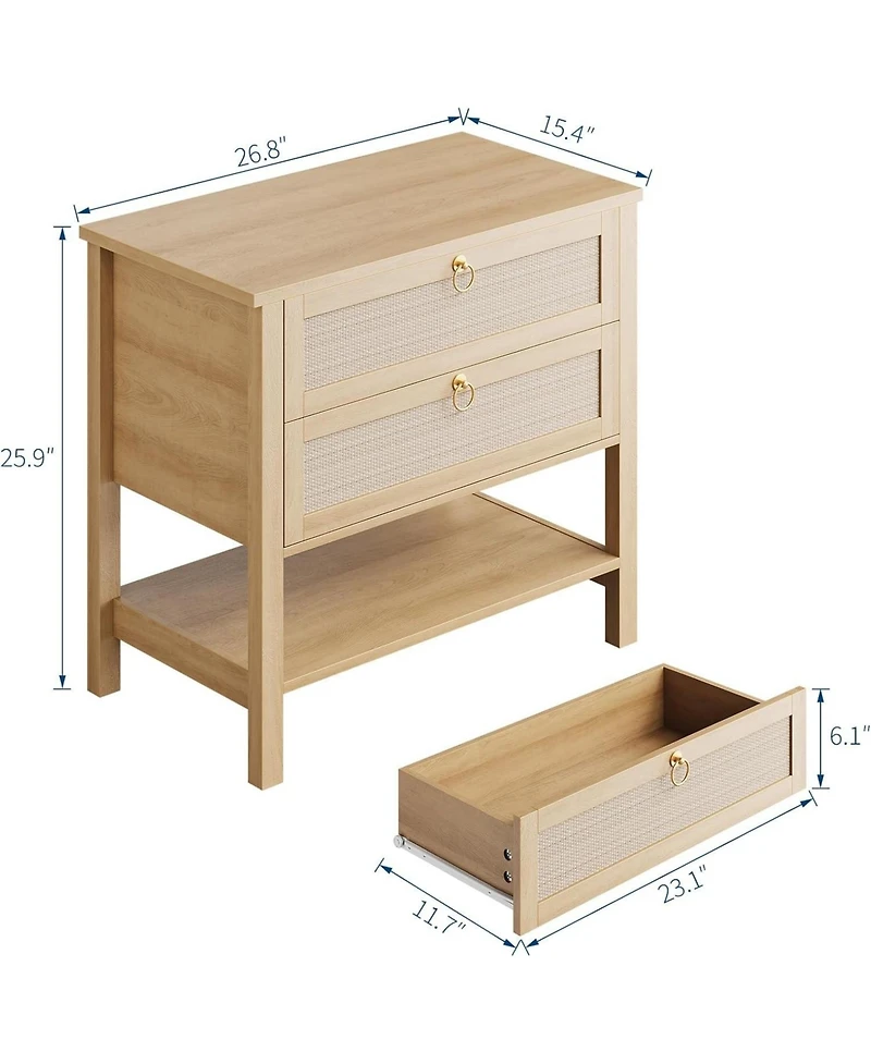 gaomon Rattan Nightstand Set of 2, Boho Bedside Tables with 2 Rattan Drawers & Large Storage
